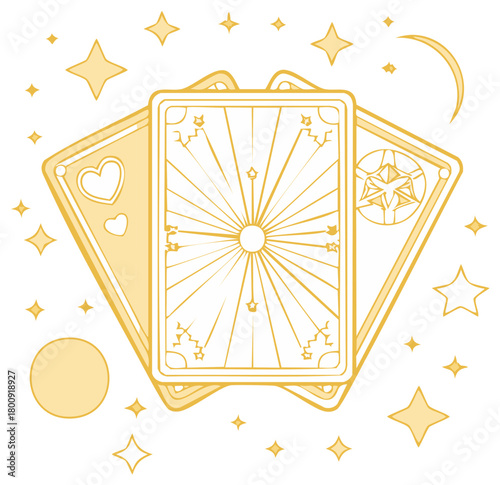 Stylized Tarot Cards Illustration Mystical Golden Design Magic Fortune Telling Future Prediction