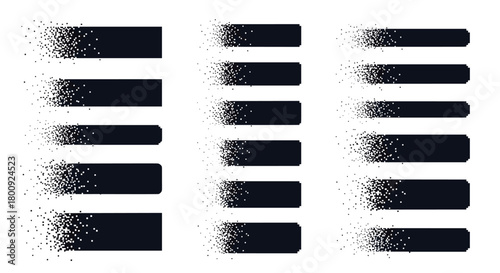 A collection of dissolving horizontal bars with a fragmented particle effect.