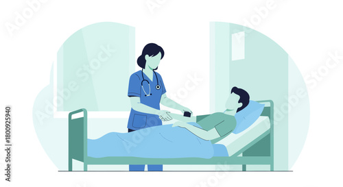 Medical Professional Checking Patient Vital Signs in Hospital Room Illustration