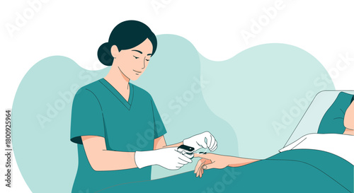 Medical Professional Checking Patient's Pulse With A Digital Device In Hospital Room Setting