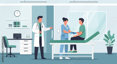 Medical Professionals Collaborating in a Modern Clinic Setting to Treat Patient in Need