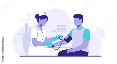 Medical Professional Measuring a Patient's Blood Pressure in a Clinical Examination