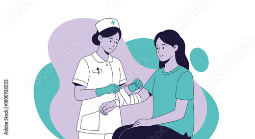 Medical Professional Providing First Aid To Injured Person With Bandage On Arm