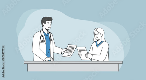 Medical Professionals Collaborating And Reviewing Documents In A Contemporary Setting