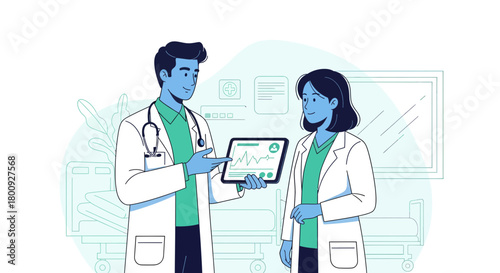 Medical Professionals Discussing Analysis Of Patient Data In A Modern Hospital Environment