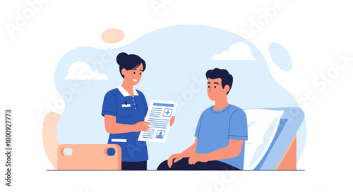 Medical Professional Discusses Details With Patient In Hospital Room For Health Evaluation