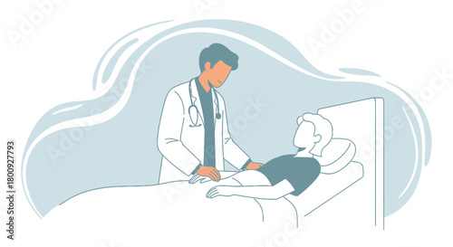 Medical Professional Examines Patient In Bed During A Routine Medical Checkup