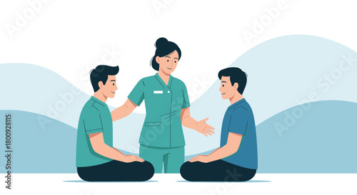 Medical Professional Guide Two Patients, Promoting Understanding and Compassionate Healthcare