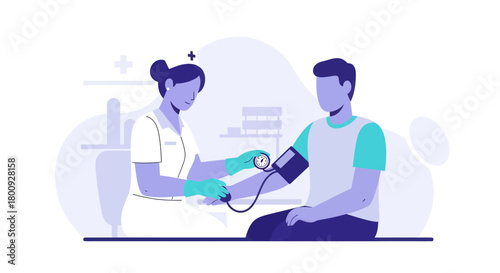 Medical Professional Measuring a Patient's Blood Pressure in a Clinical Examination