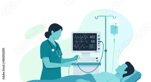 Medical Professional Monitors Patient Vital Signs Using Advanced Diagnostic Equipment