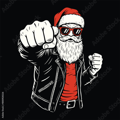 Cool Santa Claus Throwing a Punch Vector
