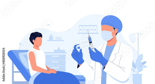 Medical Professional Preparing Vaccine Administering to Patient on Clinic Bed