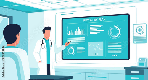 Medical Professional Presenting Recovery Plan To Patient In Modern Hospital Setting
