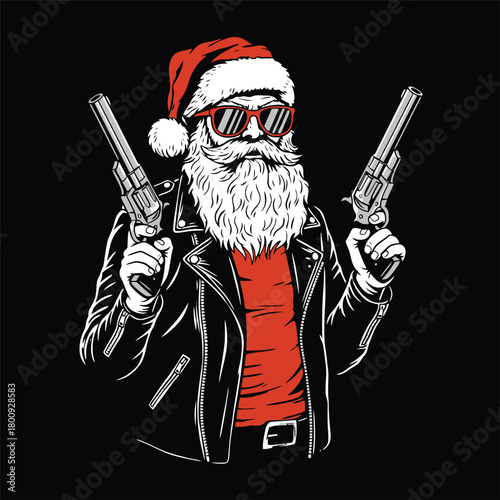 Badass Santa Claus with Guns Vector Illustration