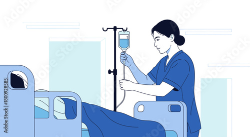 Medical Professional Providing Intravenous Treatment To A Patient In Hospital Room