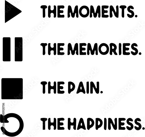 Motivational Quotes with Play, Pause, Stop, and Refresh Icons The Moments, The Memories, The Pain, The Happiness