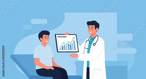 Medical Professional Showing a Positive Recovery Graph to a Patient in Consultation