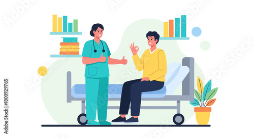 Medical Professionals Assisting Patient in Hospital Room After Successful Recovery