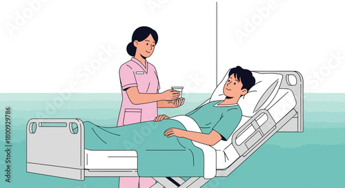 Patient Receiving Care From a Smiling Nurse in Hospital Environment of Illustration