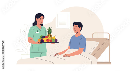 Patient Receiving Fresh Fruits From Nurse, Healthy Dietary Support in Hospital Environment