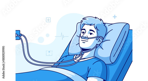 Patient Receiving Oxygen Therapy: Medical Illustration Depicting Recovery And Healthcare