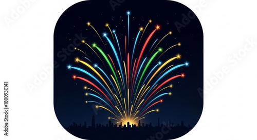 Colorful fireworks display over city skyline vector illustration for celebration and holiday events design