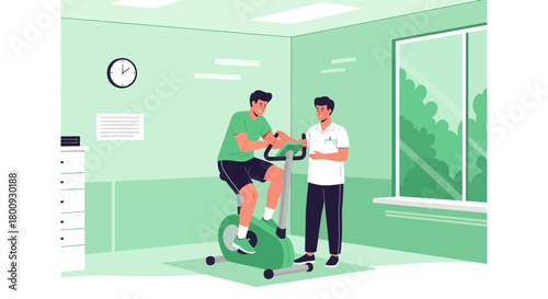 Patient Undergoing Cardiac Rehabilitation With Supervision And Assistance Exercise Room