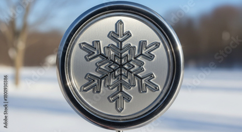 Winter season snowflake design metal emblem winter holiday frost ice crystal snow flake decorative object