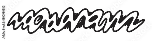 A modern, abstract calligraphic design element with flowing, wavy lines in a bold black ink style, isolated on a clean white background for a minimalist, urban aesthetic