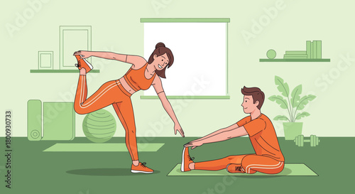 People Doing Fitness Exercise in a Brightly Lit Room. Healthy Lifestyle Concept.