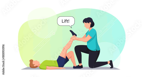 Physical Therapy Illustration Depicting Exercise and Rehabilitation for Knee Flexibility and