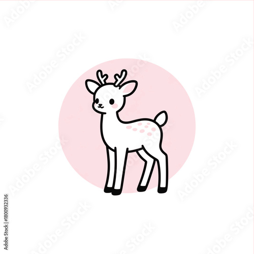 Adorable cartoon fawn with delicate antlers, perfect for nursery decor, baby shower invitations, or children's storybooks, bringing joy and whimsy