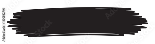 Abstract hand-drawn scribble shape in solid black ink, created with messy marker strokes to form a textured banner or frame element, isolated on a plain white background