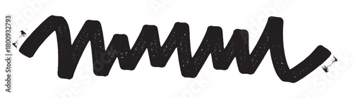 A dynamic, hand-painted black wavy line featuring a gritty, distressed texture, presented horizontally on a pristine white background, ideal for creative design projects