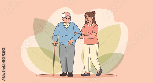 Supporting Elderly Senior With Care As A Young Assistant Helping Senior Citizen