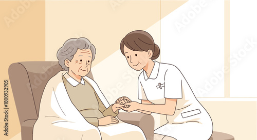 Supporting Hands: A Sympathetic Nurse Comforts An Elderly Patient With Caring Assistance