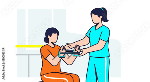 Therapist Guiding Patient Through a Wrist Rehabilitation Exercise Session