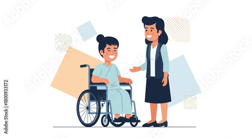 Woman Assisting Disabled Patient in Wheelchair, Support And Healthcare Image