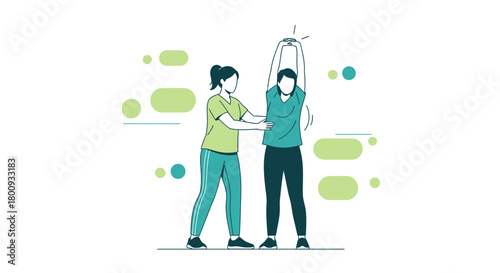 Woman Assisting Another Person With Morning Exercises For A Healthy Lifestyle
