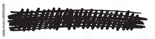 A hand-drawn black scribble with a rough cross-hatch texture, created with a thick marker or brush, isolated on a white background as a grunge design element or abstract frame
