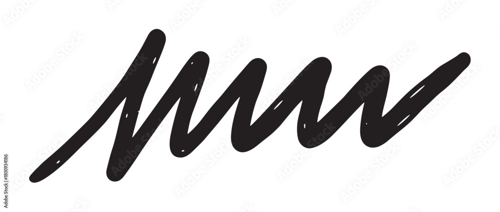 Fototapeta premium Hand-drawn black scribble with a thick marker texture, a minimalist abstract wavy line illustration perfect as a graphic design element, isolated on a white background