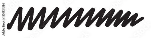 A hand-drawn black zigzag scribble with a rough grunge texture, created with a thick marker or brush stroke, isolated on a white background as an abstract design element
