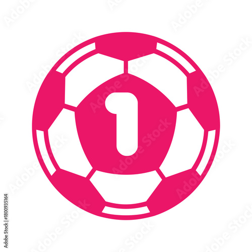 Pink Flat Soccer Ball Icon with Number One: Vector Sports Symbol