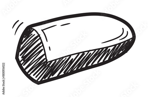 A simple hand-drawn eraser icon in a black and white doodle style, representing correction, mistakes, and school or office supplies, isolated on a clean white background