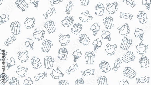 Hand drawn sweets icons on white background perfect for food bloggers, candy stores, dessert recipes, and confectionery brands marketing materials.