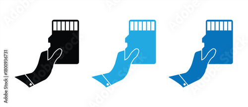 Micro SD card or TF card icon set for technology apps and websites, vector illustration