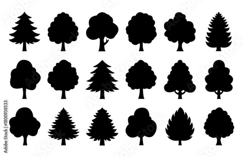 Set of diverse tree silhouettes isolated on a white background vector design