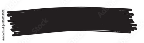 Abstract grunge design element featuring a thick black marker stroke with a rough, hand-drawn texture, creating a banner shape isolated on a plain white background