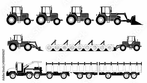 Detailed farm machinery set showcasing various agricultural equipment for modern sustainable farming practices