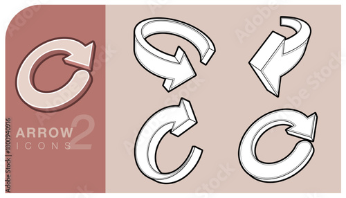 3d isometric refresh arrow icons set. Collection of curved arrows in different perspectives, symbolizing reload, recycle, or circular actions in style. Vector Illustration.